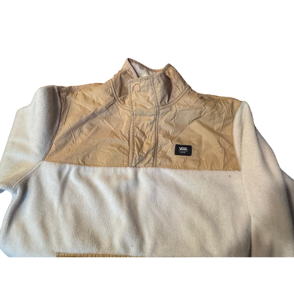 VANS White Fleece and Khaki Block Long Sleeve 4 Snap Pullover Extra Small